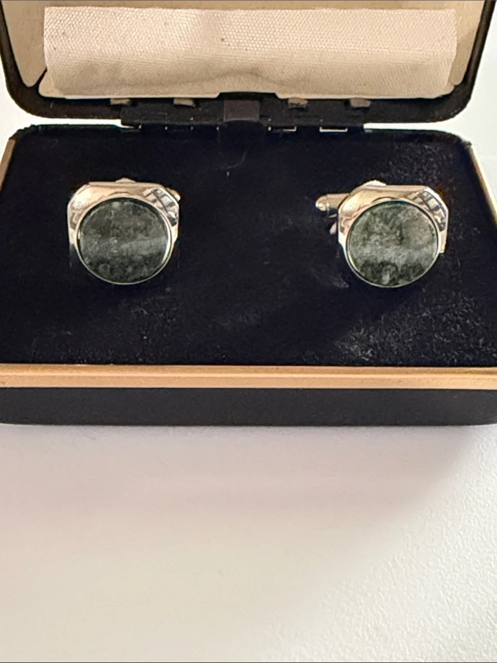 Status Green Stone Silver-Tone Cufflinks